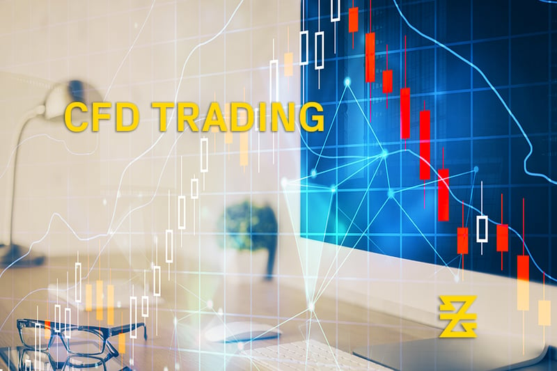 forex chart lines with the words 'cfd trading' on top with baxia symbol