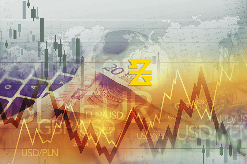 foreign currency pairs and money on top of forex trending chart lines with baxia symbol