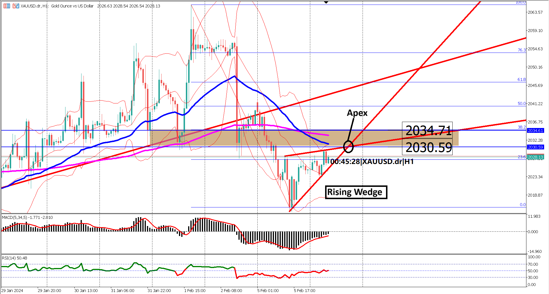 Rising Wedge Pattern Forms on XAUUSD - Will $2030 Act as Strong Resistance?